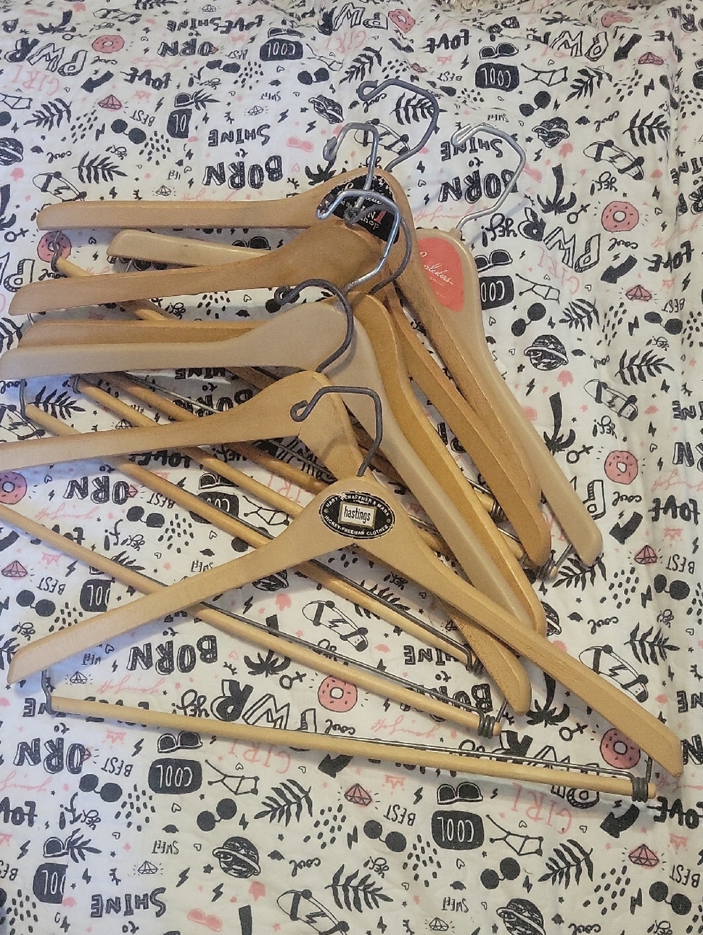 Set Of 7 Wooden Suit Hangers - Natural Wood Finish (Set)